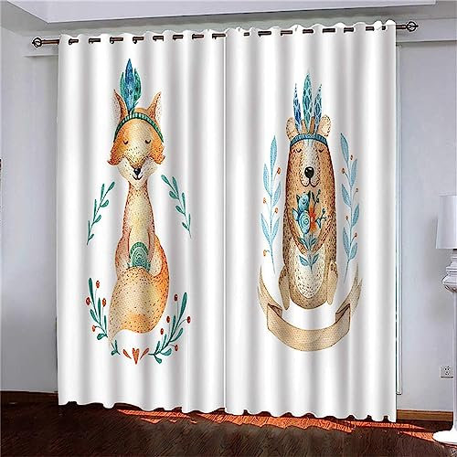3D Kinderzimmer Verdunkelungsvorhänge Tierfuchsbär,3D-Gedruckte Vorhänge Wohnzimmer Bürovorhänge Energiesparende Geräuschreduzierende Kindergardinen - Vorhang Für Das Esszimmer-9590521326994310