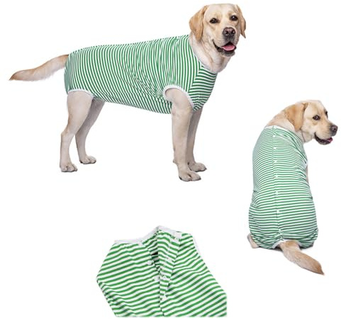 MSLSOZ Tuta per il recupero degli animali domestici, abbigliamento protettivo per ferite post-operatorie, strisce verdi, protezione addominale anti-leccare