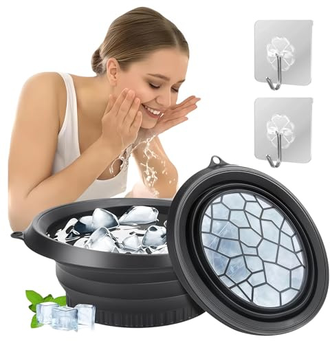 FloralGrace Face Bowl for Ice with Integrated Ice Compartment, Collapsible Silicone Facial Ice Bath Bowl for Cold Dip Therapy, Skin Firming Acne Relief