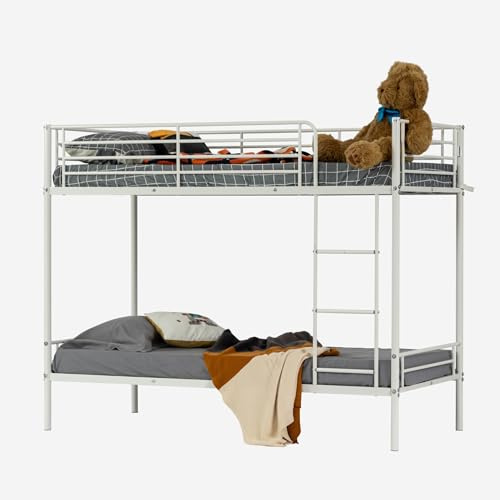 Meuble Cosy Lit superposé 2 Places 90x190cm Cadre de Lits en métal pour Enfant Adulte, Style Industriel, Blanc