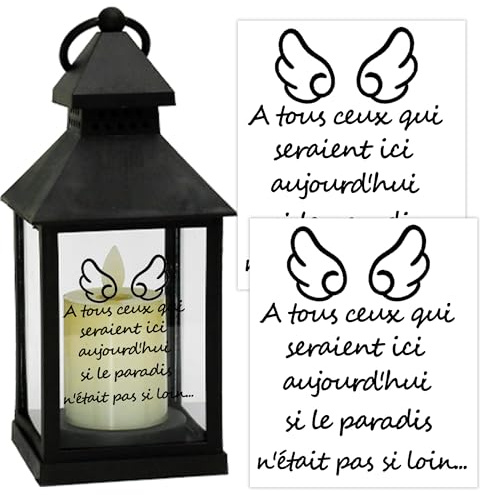 Pegatinas conmemorativas para linterna de boda, lote de 2, mensaje en francés con alas de ángel para pegatinas de recuerdo difunto boda, pegatina boda pensamientos fallecidos, homenaje fallecido