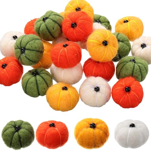 Simgoing Thanksgiving Small Felt Pumpkin Pom Poms 1 Inch Mini Pumpkins Multicolor Fall Handmade Decoration Ball Garland for Craft Autumn Thanksgiving Halloween Farmhouse Decoration(Rustic Fall,24 Pcs)