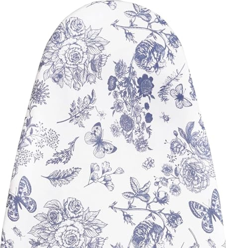 MinoCino Funda para tabla de planchar de 160 x 60 cm, grande funda ancha para tabla de planchar con almohadilla de fieltro de 6 mm de grosor, cordón, cierres de velcro, estampado de flores y mariposas