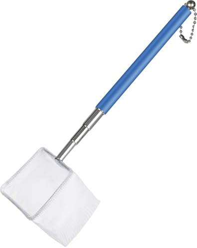 Pawfly Épuisette Aquarium 5 cm, Petit Filet Poisson Manche Extensible INOX, Maillage Carré Fin Doux pour Bébés Crevettes, Résidus Nourriture pour Aquarium & Petit Bassin, Bleu
