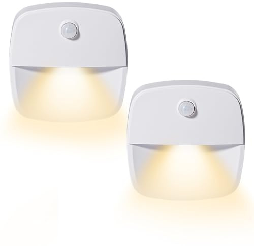 2 st LED-nattlampa, uttag med rörelsedetektor, varmvit med 3 lägen (auto/av/på), 30/60/100 lm justerbar ljusstyrka för barnrum, trappor, hall, kök, sovrum
