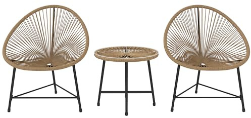 Outsunny Salon de Jardin extérieur en résine tressée 2 Personnes, Table de Jardin extérieure avec 2 chaises, Plateau en Verre trempé, mobilier de Jardin pour Balcon terrasse Patio, Naturel