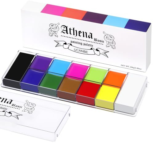 UCANBE Palette de maquillage Halloween, peinture visage 12 couleurs | Fard gras crémeux pour peinture visage, SFX, carnaval et cosplay; grands godets noir et blanc pour contours et mélanges