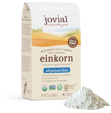 Jovial Organic Einkorn Unbleached All Purpose Flour - Bread Baking Flour for Sourdough, High Protein, Non-GMO, For Organic Pizza & Pasta, European Italian Made, Glyphosate Free - 32 Oz