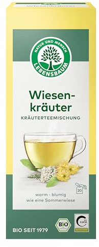 Lebensbaum Wiesenkräuter, Bio Kräutertee-Mischung, Bio-Tee, Sommer-Tee mit Geschmack von Apfel-Minze, Kamille & Holunderblüte, 20 Teebeutel, 35g