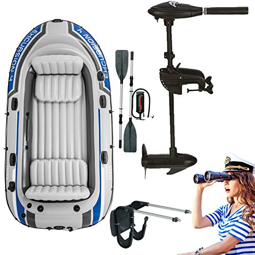 Intex Motorboot Schlauchboot mit Aussenbordmotor + Heckspiegel + Paddel, Pumpe Set für 4 Personen Komplettset