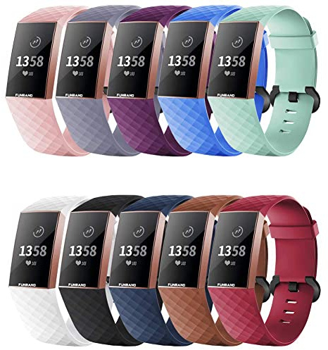 FunBand Fitbit Charge 3/Charge 4 armband, mjukt silikonband, justerbar ersättningsrem, sporttillbehör för Fitbit Connected Watch Charge 3/Charge 4