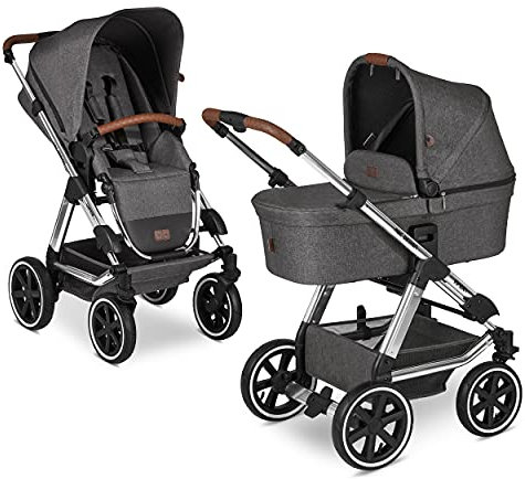 ABC Design 2 in 1 Kinderwagen Viper 4 Diamond Edition – Kombikinderwagen für Neugeborene & Babys bis 22 kg – Geländetauglich – Radfederung & Lufträder – höhenverstellbarer Schieber – Farbe: asphalt