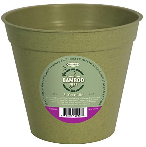 Haxnicks Indoor & Outdoor Sustainable Bamboo Fibre Plant Pot | 8 Inch Diameter | Sage Green |Pot190101