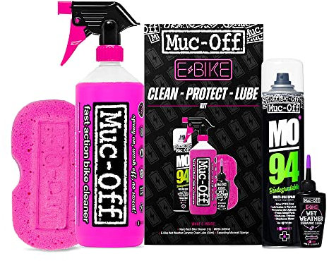 Muc Off eBike Clean, Protect & Lube Kit – Essentials zum Reinigen, Schützen und Schmieren Ihres E-Bikes – inklusive Muc-Off Fahrradreiniger, MO-94 und Kettenschmiermittel, Einheitsgröße
