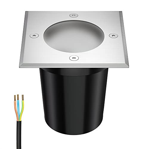 ledscom.de Lámpara empotrada en el suelo RELI para uso exterior, IP67, acero inoxidable, esmerilado, angular, 11 x 11cm incl. lámpara LED 500lm blanco cálido