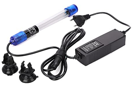 Tnfeeon Luce per Acquario Pulita, Lampada Sterilizzatore UV Sommergibile Impermeabile Alghe Verdi Lampada Pulita per Acqua Chiara con Ventosa Fissa per Acquario Stagno Piscina(UV-13-13W)