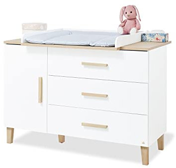 PINOLINO Wickelkommode „Lumi” extrabreit, mit abnehmbarem Wickelaufsatz, 3 Schubkästen und 1 Tür, Self-Soft-Close, weiß