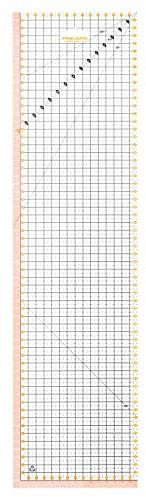 Fiskars Patchwork-Lineal, 15 x 60 cm, Hervorgehobene 1-cm-Nahtzugabe, Unterbrochene Halbzentimeter-Rasterlinien, Winkel-Linien, PET-Kunststoff, 1066360, Orange White Black