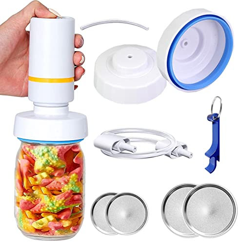 Mason Jar Vacuum Sealer, Automatic Handheld Vacuum Sealers And Accessory Hose, Food Vacuum Saver Can Sealer Jar Seal Pump Kit Fits Wide & Regular Mouth Mason Jars - Compatible With All Food-Saver