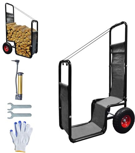 Doubleriver Carrello per legna da ardere con ruote, facile da usare, carrello per legna da ardere, leggero, con deflettore in PE e cinghie