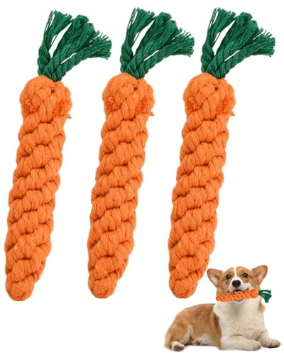 Zeayebsr 3 pcs Juguetes Masticables para Cachorros, Durable Masticable Cuerda de Zanahoria, Juguetes para Mascotas Cuerda Trenzada, Juguete para Morder para Perro Pequeños y Medianos Limpieza Dental