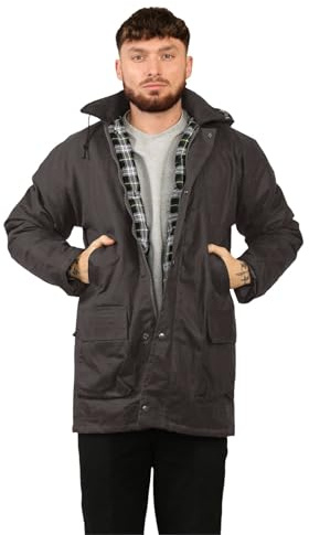 Hamishkane® Veste cirée rembourrée en coton imperméable avec capuche pour homme - Manteau d'hiver décontracté - Pour la randonnée, la chasse, la pêche, marron, XXL