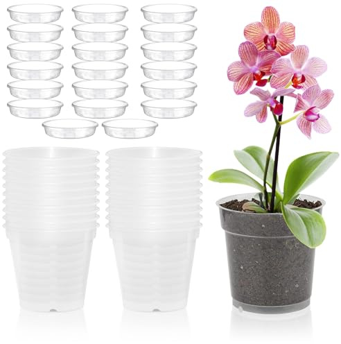 Pot Orchidée, 20 Pièces Pot Orchidée Transparent, 11,5cm Pot Transparent Orchidée, Pot Transparent avec Trous De Drainage Et Soucoupes, Pot De Fleurs pour Balcon Bureau, Intérieur, Extérieur