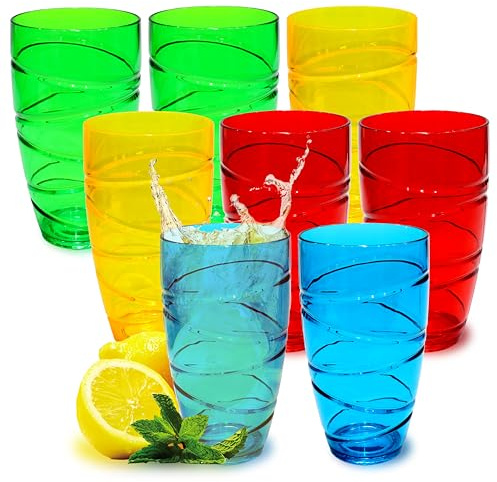 EazyBreezy 8 Pcs Colored Plastic Tumblers with Swirl Design Reusable Sturdy Cups Shatterproof Tumbler Stackable Drinking Glasses for Party Camping Picnic BBQ - 550ml, 4 Colors