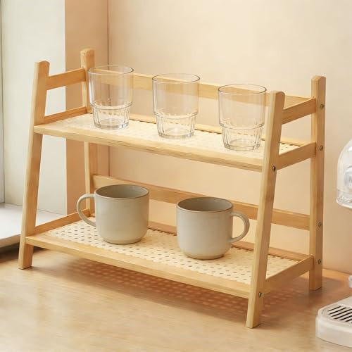 FuxFuis Organizador de Cocina de Bambú Organizador de Cocina de 2 Niveles Estante para Especias de Bambú Almacenamiento de Especias de Madera para Encimera Escritorio 35 * 29 * 18 cm para Vaso