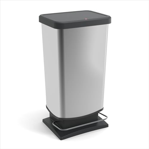 Rotho Paso - Pattumiera con Coperchio, 40 l, Pedale Stabile in Metallo, plastica, Argento, 35,3 x 29,5 x 67,6 cm (Lunghezza x Larghezza x Altezza)