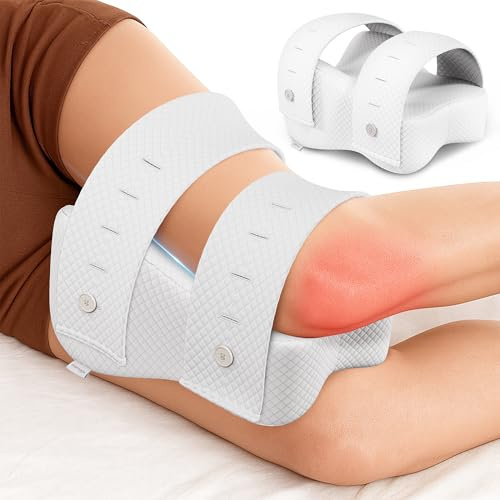 PinkFroggie Almohada para Piernas para Dormir de Lado,100% Algodón,Extraíble,Cojín de Rodilla Ortopédica para Aliviar Dolor de Espalda/Cadera/Articulaciones y Ciática,de Espuma Viscoelástica (Blanco)