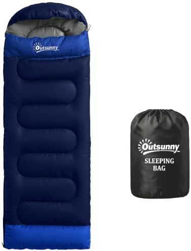 Outsunny Sac de Couchage Adulte Section Tête Fermeture Éclair | Sac de Rangement, Coton Creux 300 g/m², Portable, Camping Randonnée