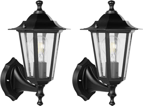 Eglo Laterna 4, Lampada da parete per esterni a 1 luce, lampada da parete in fusione di alluminio nero e vetro trasparente, attacco E27, IP44 (Confezione da 2)