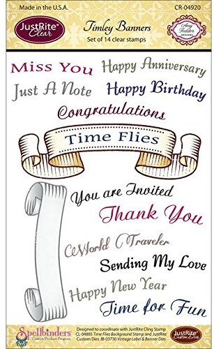 Justrite 14-Piece Papercraft Clear Stamp Set, 4 by 6-Inch, Timely Banners