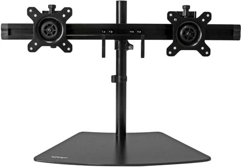 StarTech.com Dual Monitor Mount - Supports Monitors 12'' to 24'' - Adjustable - VESA Monitor Stand for Desk - Low Profile Base - Horizontal - Black (ARMBARDUO)