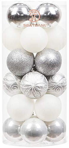 Sea Team 24-Pack Christmas Ball Ornaments with Strings, 60mm/2.36-Inch Medium Size Baubles, Shatterproof Plastic Christmas Bulbs, Hanging Decorations for Xmas Tree, Holiday, Wedding, Party, Silver