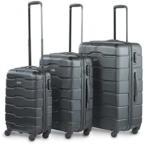 VonHaus Suitcase Set, Black 3pc Lightweight Wheeled Luggage, ABS Plastic Carry On or Check in Travel Case, Durable Hard Shell w/ 4 Spinner Wheels, Built in Lock & Handle, Small/Medium/Large Holdall