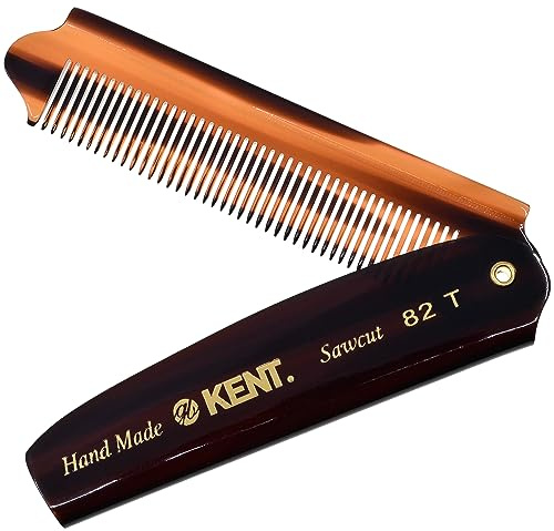 Kent 82T Handmade Folding Pocket Comb for Men, Fine Tooth Hair Comb Straightener for Everyday Grooming Styling Hair, Beard or Mustache, Use Dry or with Balms, Saw Cut Hand Polished, Made in England