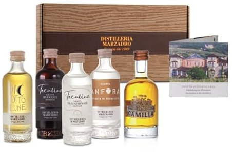 Confezione regalo Set degustazione Mignon Marzadro 5bt x 5cl.+ invito per 5 persone in Distilleria Marzadro