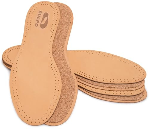 ORTRI 3 par innersulor av vegetabiliskt garvat läder, inlägg med naturkork mot svettfötter för kvinnor och män, anti-svett, luktabsorberande sulor, andas, beige, 39–40