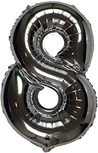 DIWULI Globo de Cumpleaños 8 Años XL Plata - Número 8