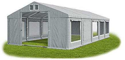 Das Company Partyzelt 5x10m Lagerzelt Universalzelt Moskitonetz wasserdicht grau mit Bodenrahmen und Dachverstärkung 560g/m² PVC Plane Robust Festzelt Gartenzelt Summer Plus ISDM - Gartenpavillon