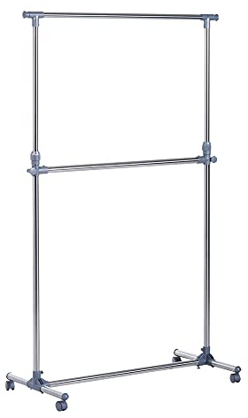 HOMCOM Stender Appendiabiti con Altezza ed Estensione Regolabili, 4 Ruote Girevoli, Acciaio Inox e ABS, 165x48x180cm