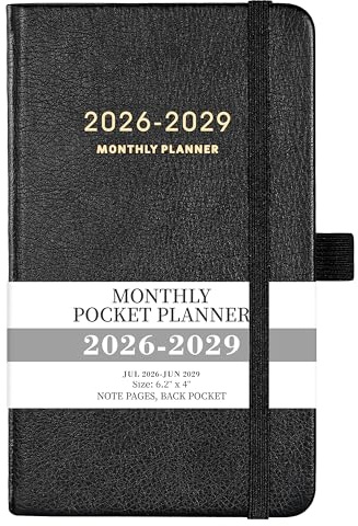2026-2029 Pocket Planner - 3 Year Monthly Planner 2026-2029, Jul.2026 - Jun.2029, 6.2 x 4, Pocket Calendar with 60 Note Pages, Contacts, Back Pocket - Black