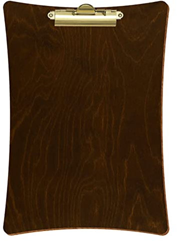 Bütic Holz Klemmbrett konkav - Eiche dunkel - für DIN A3 A4 A5 A6, Format:A4 hoch, Klemme:Zahnklemme gold