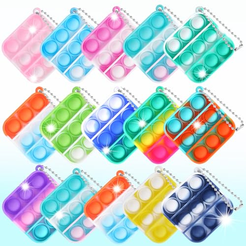 OGNI ORA 15 stycken mini silikonnyckelknippa leksaker, mini klämma pop push it fidget leksaker, leksak med nyckelring, Poppet Bubble Finger Toys stresslindring anti-ångest för barn och vuxna
