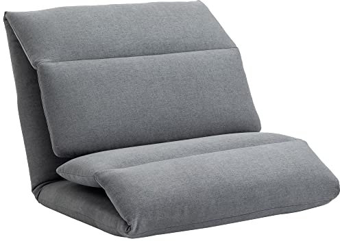 HOMCOM Bodenstuhl, Bodensessel mit 5-stufig Verstellbarer Rückenlehne, klappbares Bodensofa mit Liegefunktion, Bodenkissen, Meditationsstuhl in Leinenoptik, Lazy Sofa, Dunkelgrau, 72 x 71 x 60 cm