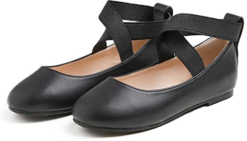 Feversole Girls Cute Dress, Mädchen süßes Kleid Mary Jane Schuhe weiche Party Urlaub Ballerinas Runde Spitze Stretchy,Synthetik elastisch flach Schwarzes Größe 34 EU