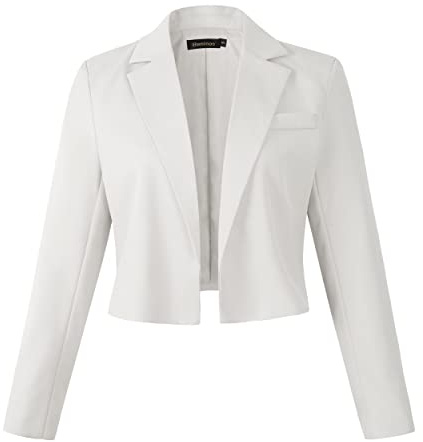 Benibos Womens Long Sleeve Open Front Cropped Blazer Jacket (806 White, M)