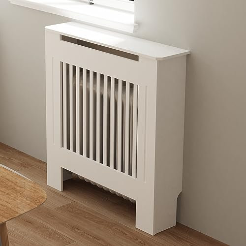 FATIVO Cache-radiateur haut - En bois à lamelles verticales - 101 x 78 x 19 cm - Blanc - En MDF laqué - Style maison de campagne - Pour chambre à coucher, salon, bureau